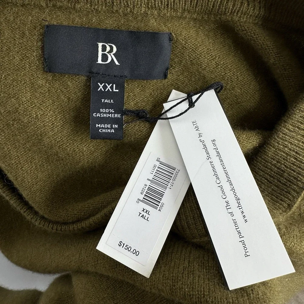 Banana Republic Cashmere Crew Neck Sweater Men's XXL Tall Nettle Leaf Green NWT